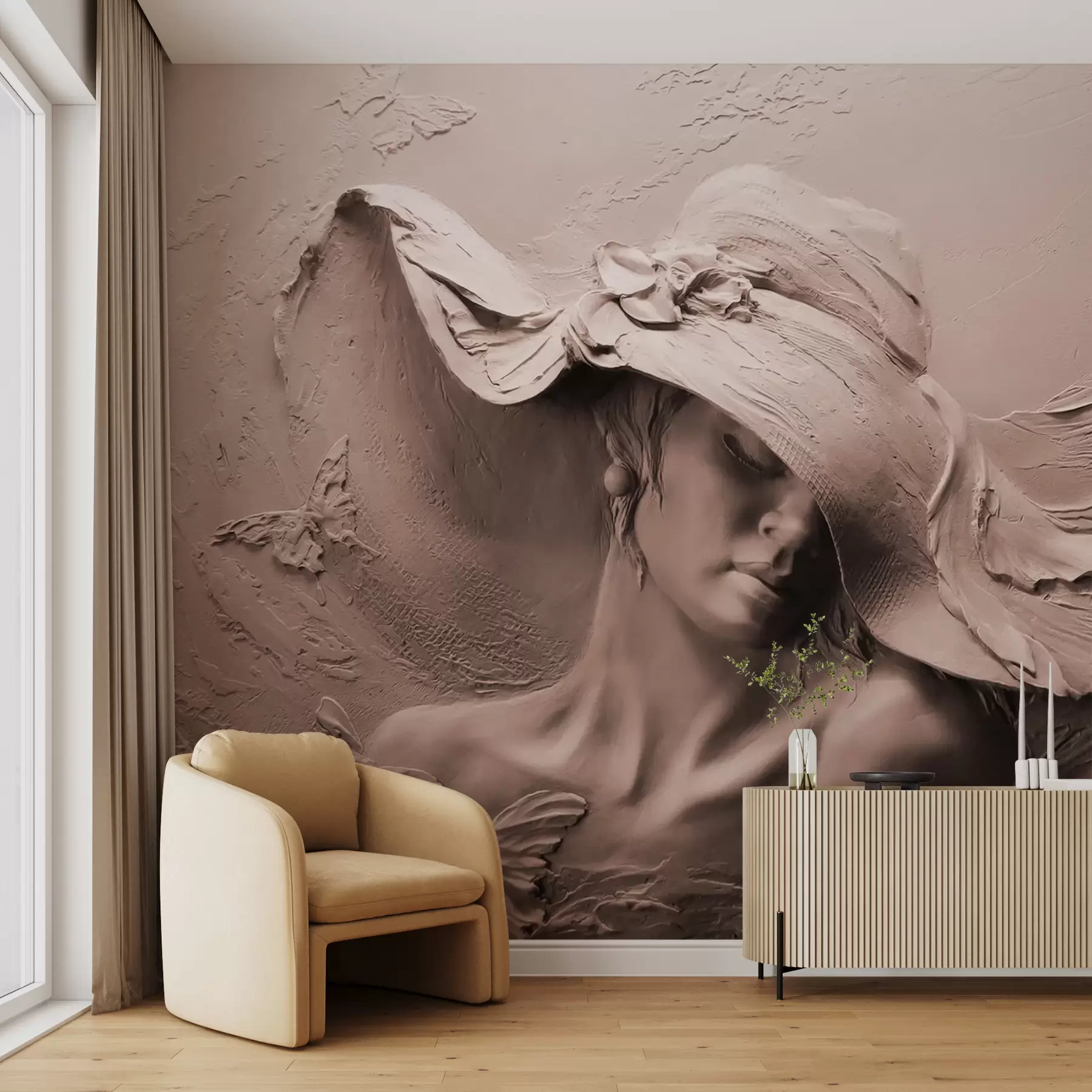 wall murals Woman in a hat 3D u62592v1