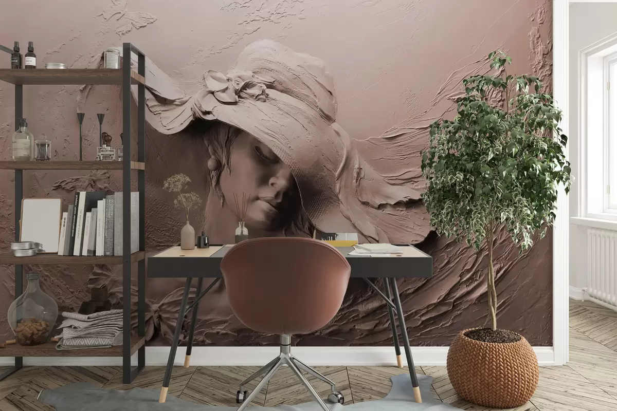peintures murales Femme au chapeau 3D u62592v1