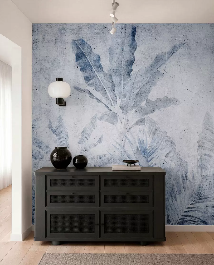 wall murals Banana leaves on the concrete wall u73886v1
