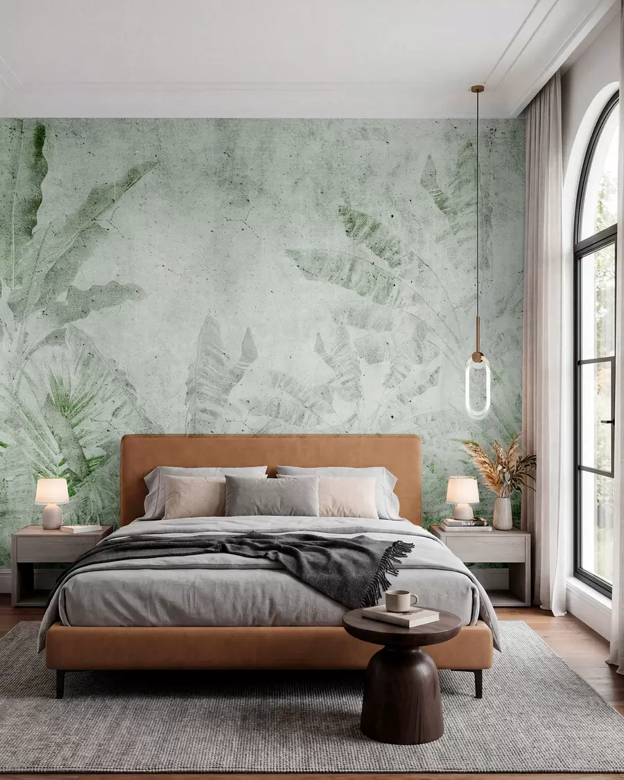 wall murals Banana leaves on the concrete wall u73886v3