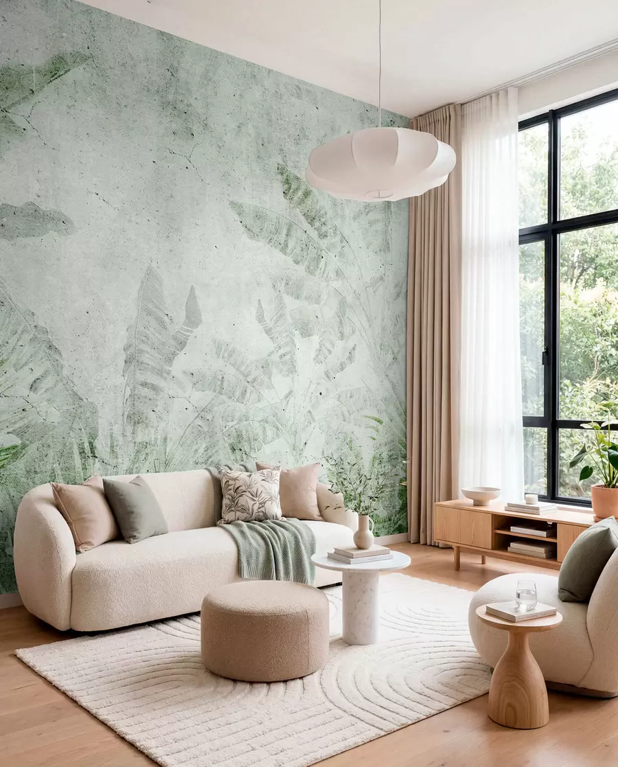 wall murals Banana leaves on the concrete wall u73886v3