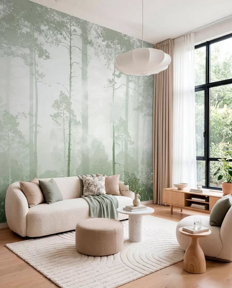 peintures murales Forêt sous un voile sauge u94439v2