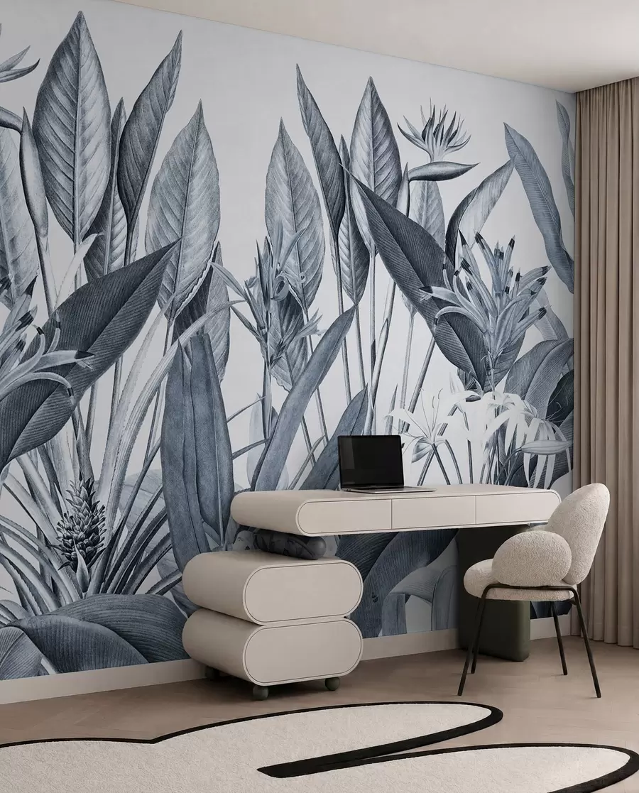 wall murals Tropical plants jungle blue color u96833v4