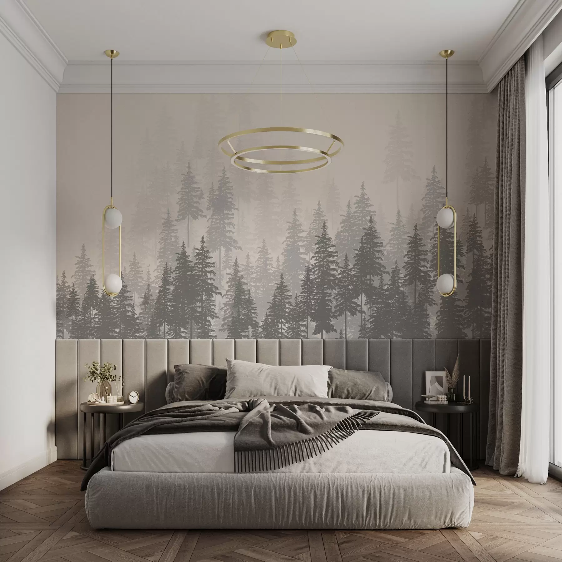 Wall Mural Photo Wallpaper Monochromatic illustration of an evergreen forest u99076