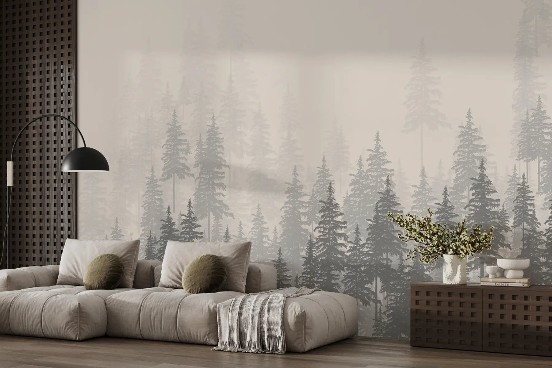 Wall Mural Photo Wallpaper Monochromatic illustration of an evergreen forest u99076