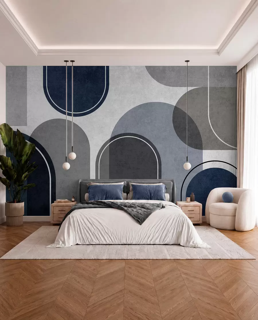Wall Mural Photo Wallpaper Geometric arches in blue color u99095v3