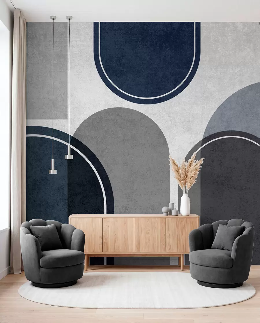 Wall Mural Photo Wallpaper Geometric arches in blue color u99095v3