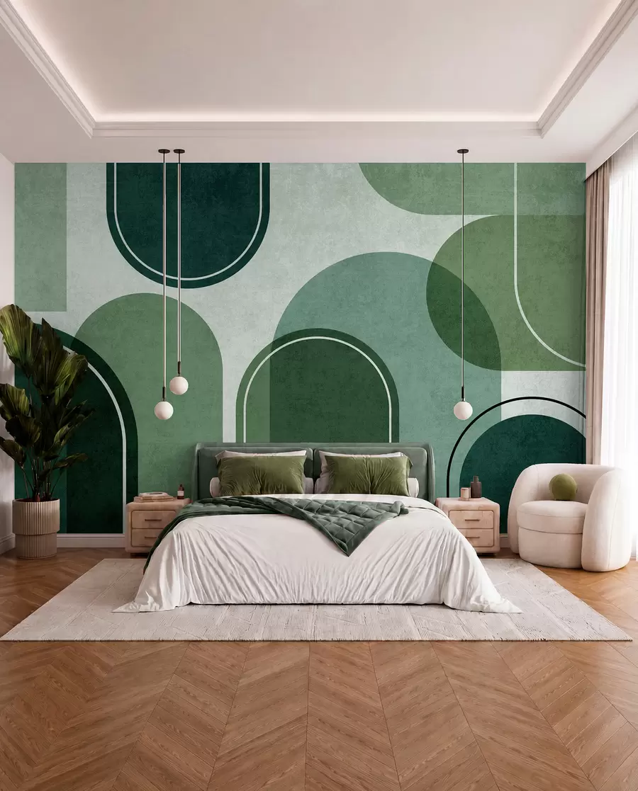 wall murals Geometric arches in green color u99095v5
