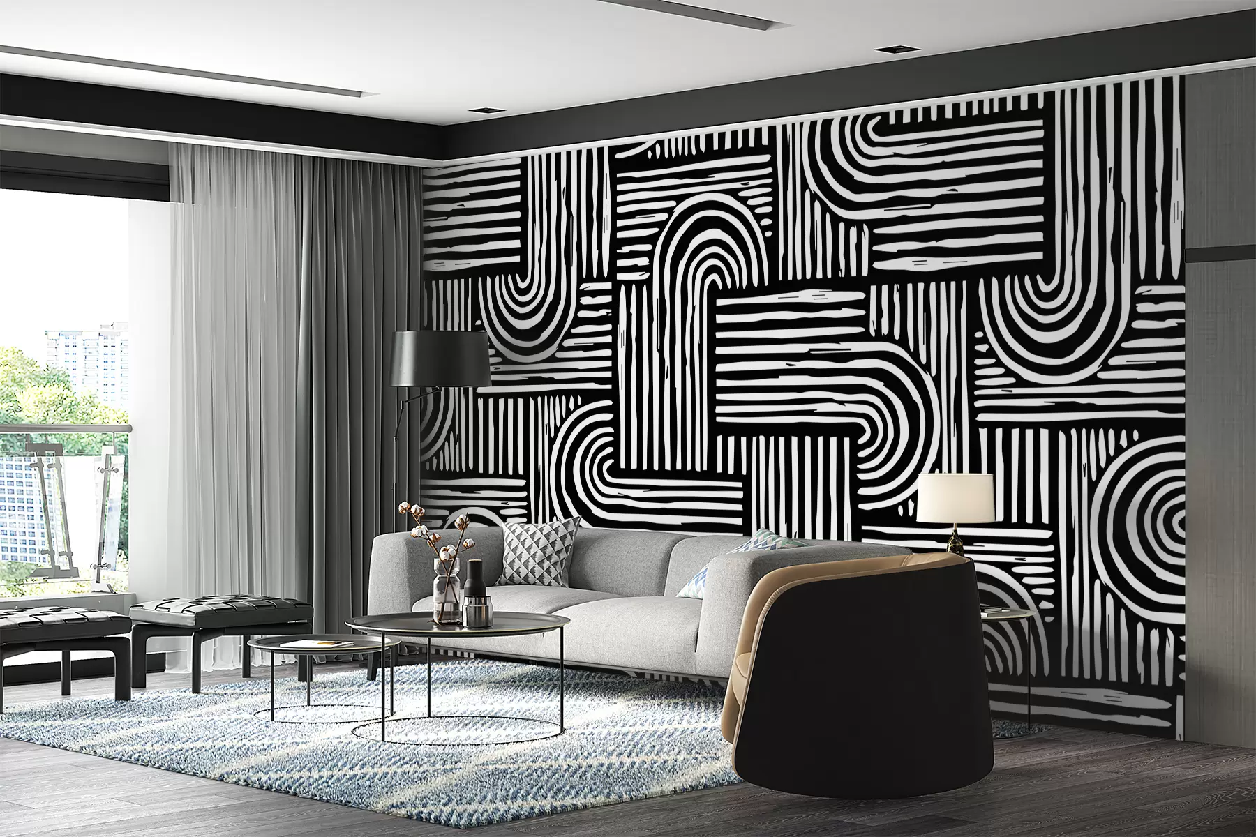 wall murals The black patterns of endless paths u99089v4