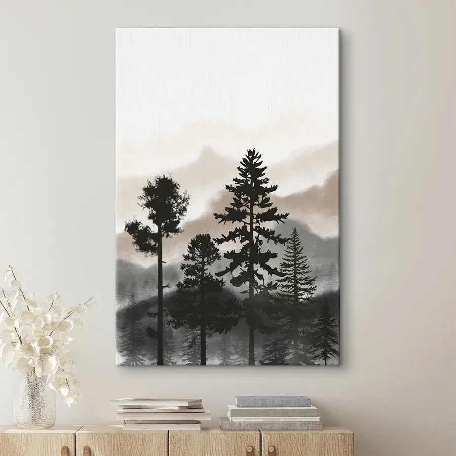 murales Siluetas de árboles en un paisaje brumoso s36605v1