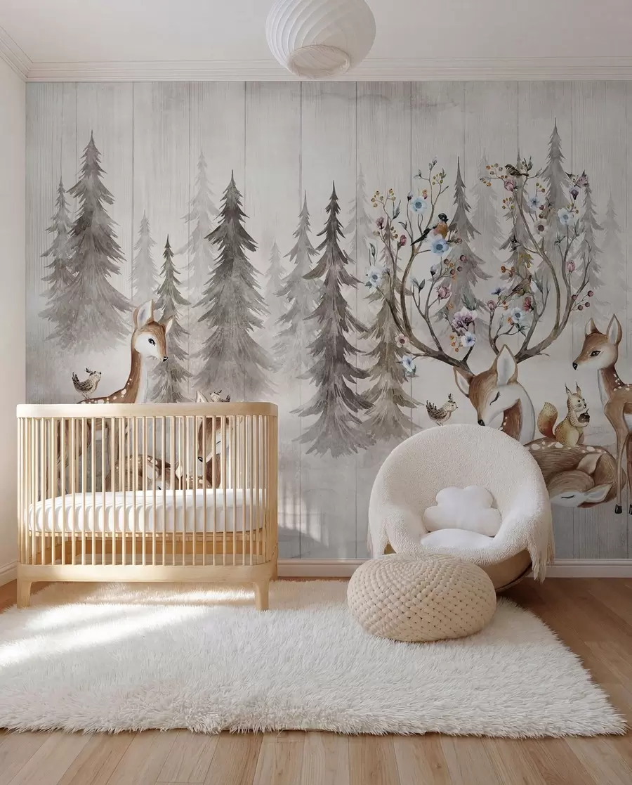 wall murals Watercolor forest with deer u98679
