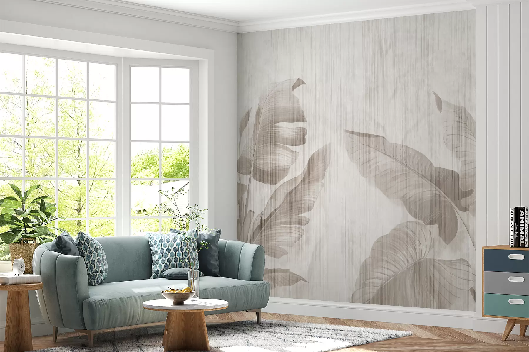 wall murals Tropical leaves in grunge style u00299d1
