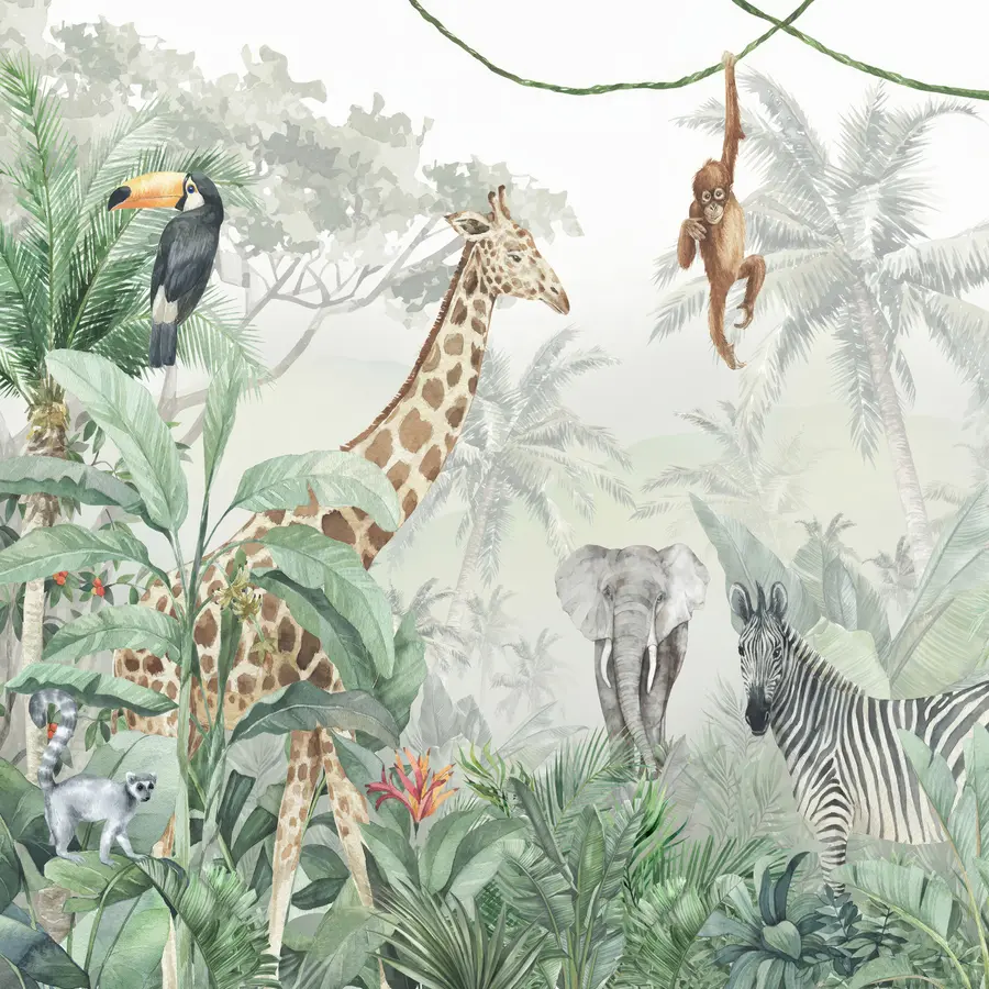 wall murals Jungle panorama with animals u74709d1