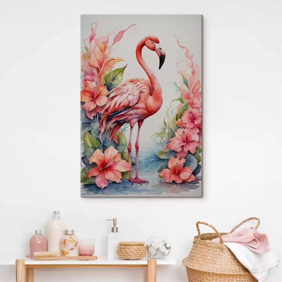 murales Elegante flamenco entre flores vibrantes s37125