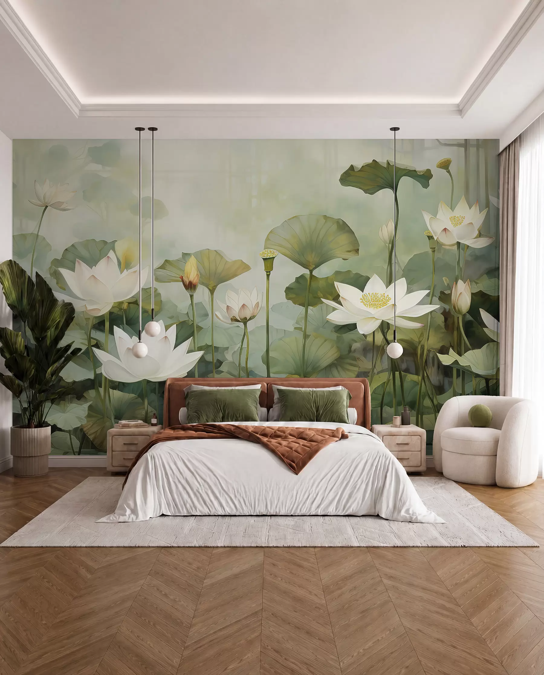 peintures murales Fleurs de lotus dans le lac, jungle, art tropical, verdure u99454d1
