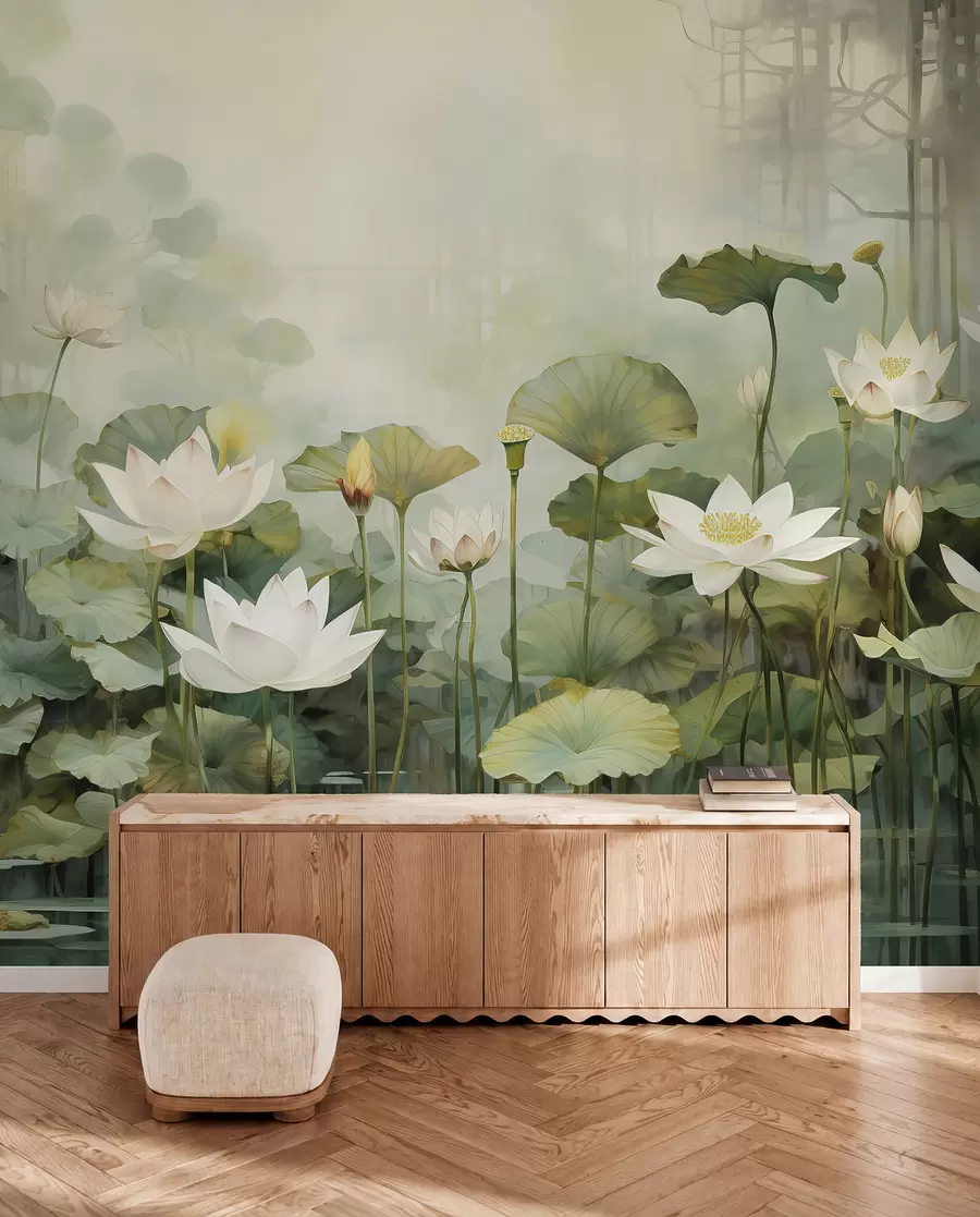 peintures murales Fleurs de lotus dans le lac, jungle, art tropical, verdure u99454d1