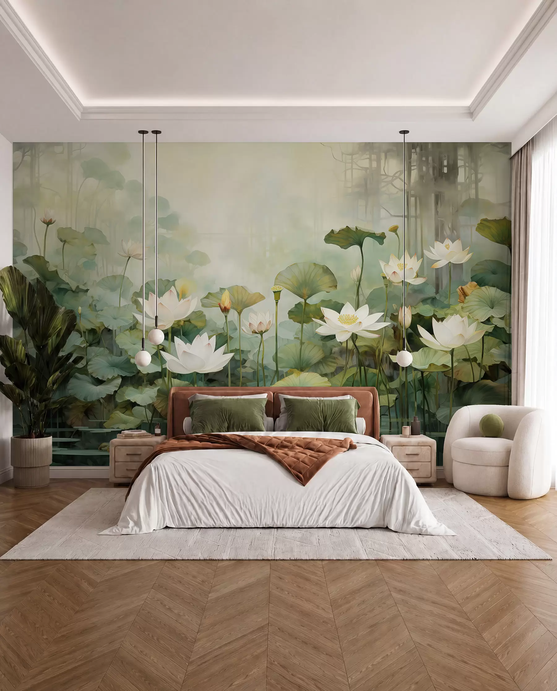 Wall Mural Photo Wallpaper Lotus Pond in Soft Green u99454