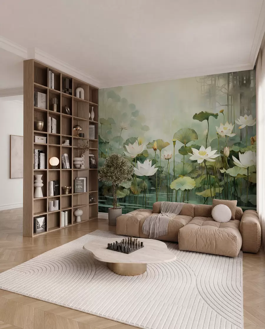 wall murals Lotus flowers in the lake, jungle, tropical art, greenery u99454
