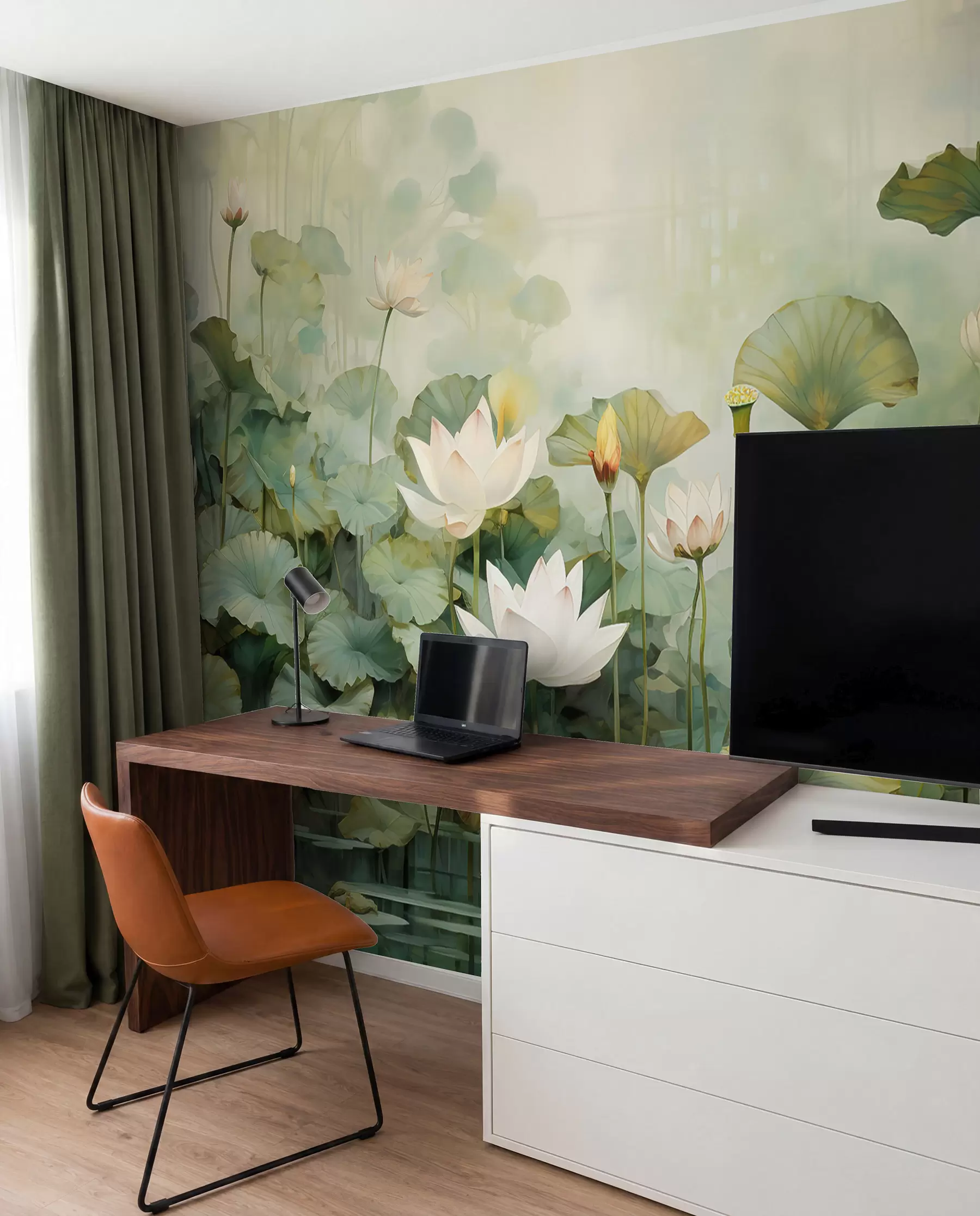 wall murals Lotus flowers in the lake, jungle, tropical art, greenery u99454