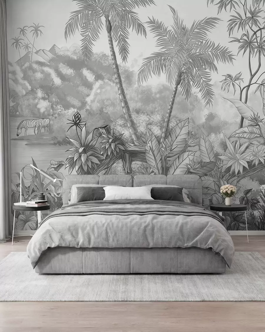 peintures murales Tropiques en noir et blanc u59039d3
