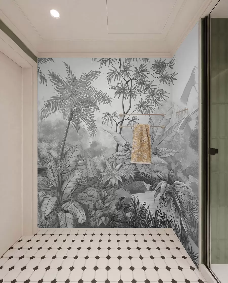 wall murals Black and white tropics u59039d3