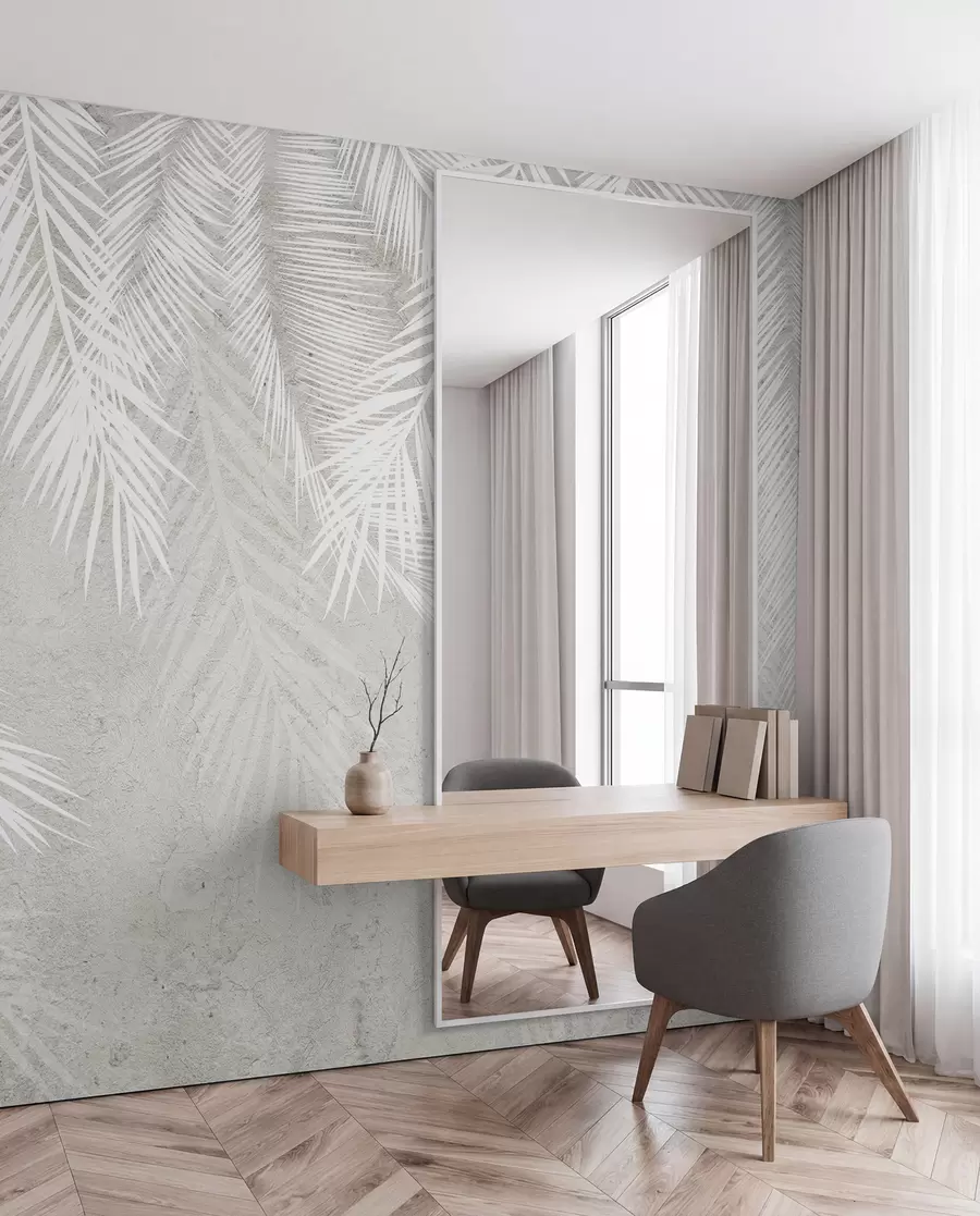 peintures murales Feuilles de palmier blanches et fragiles avec une texture grunge u94286d1
