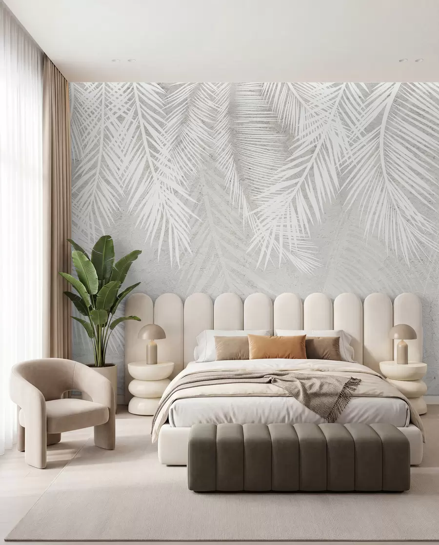 peintures murales Feuilles de palmier blanches et fragiles avec une texture grunge u94286d1