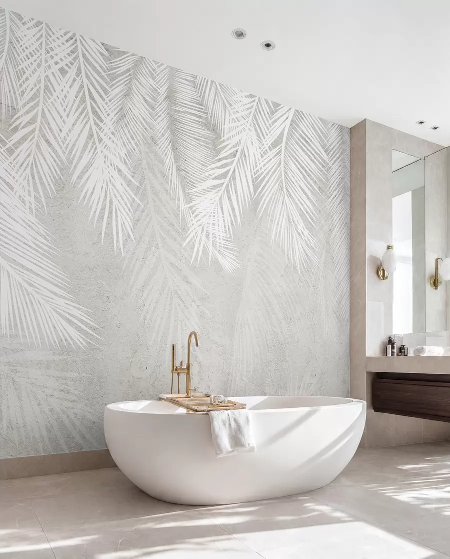 wall murals White brittle palm leaves with a grunge texture u94286d1