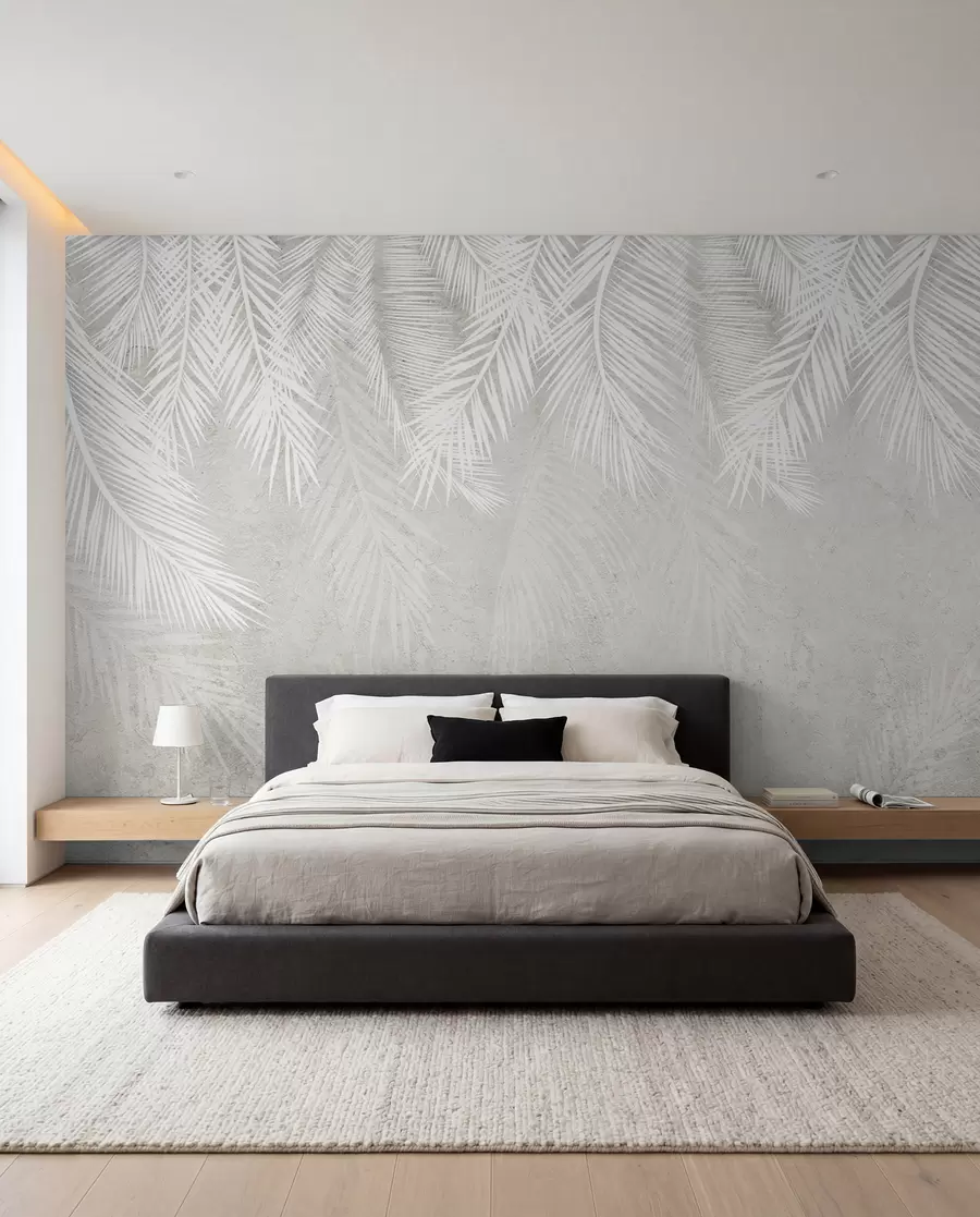 peintures murales Feuilles de palmier blanches et fragiles avec une texture grunge u94286d2