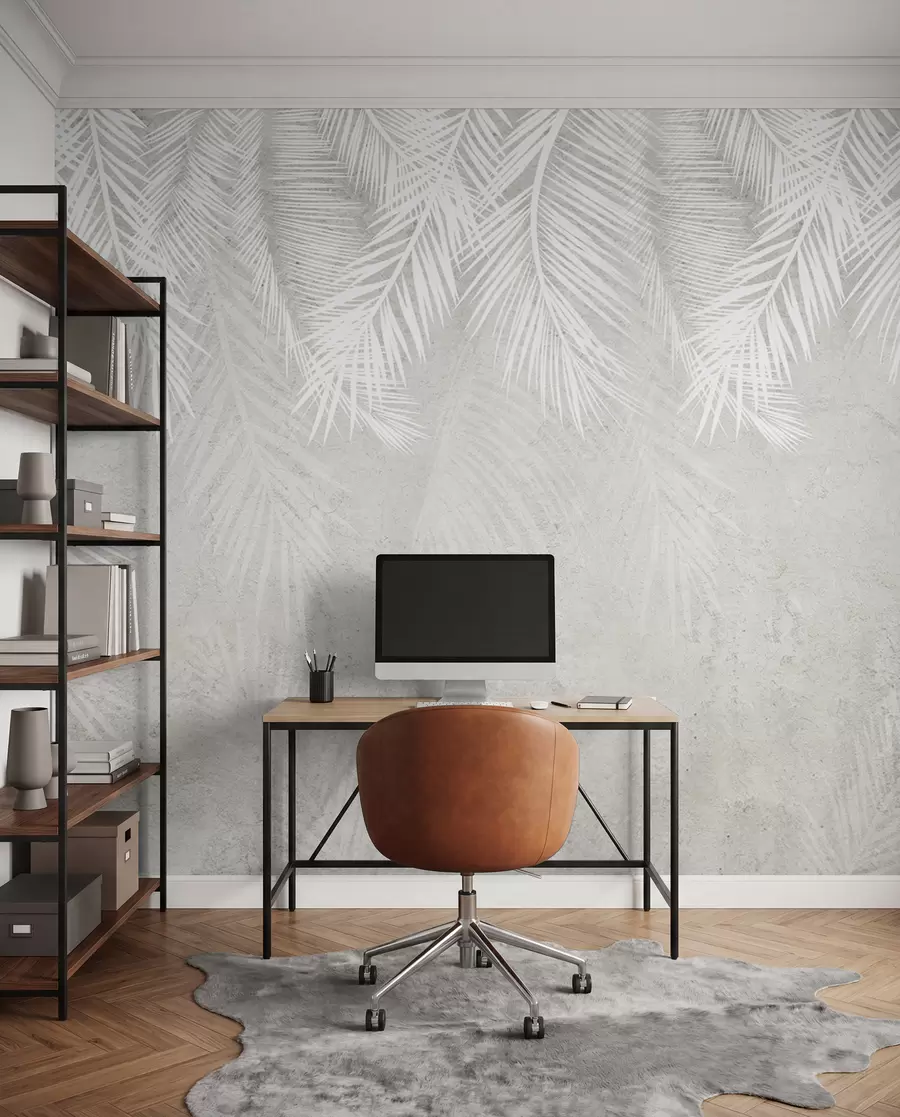 wall murals White brittle palm leaves with a grunge texture u94286d2