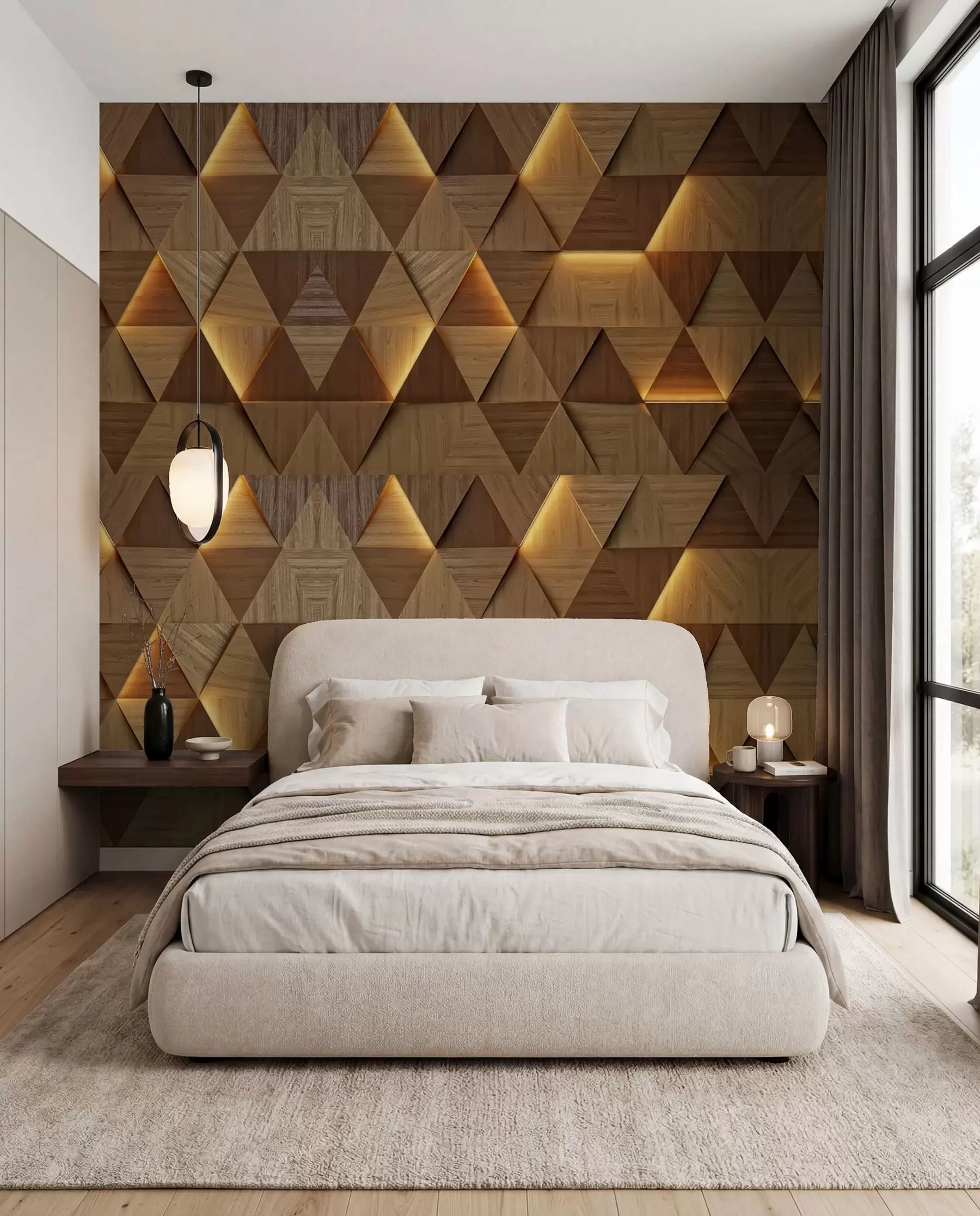 peintures murales Triangles classiques en bois avec éclairage 3D u99280