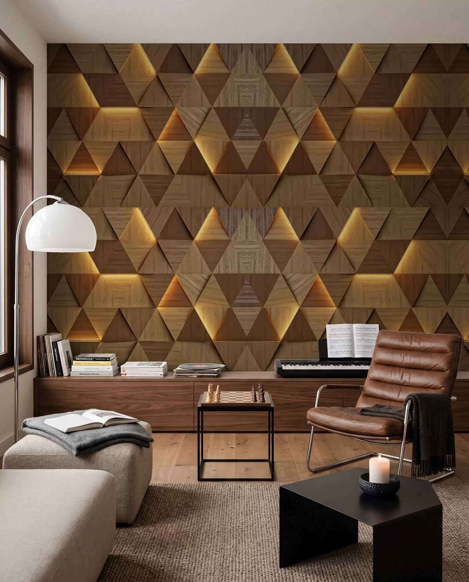 peintures murales Triangles classiques en bois avec éclairage 3D u99280