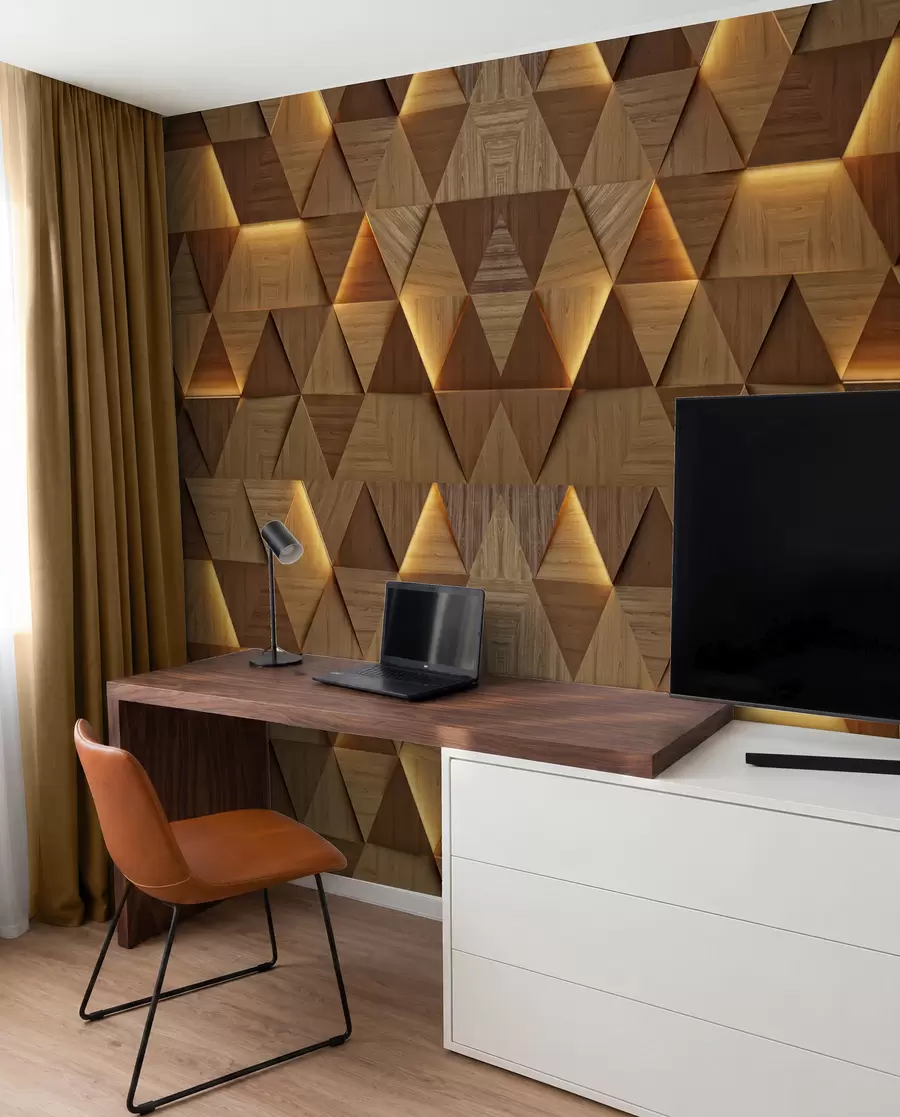 wall murals Classic wooden triangles with 3D illumination u99280