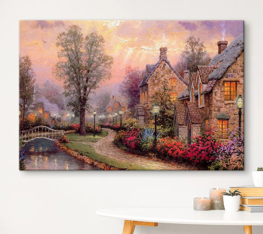 murales Pueblo encantador al atardecer, ambiente sereno s19091