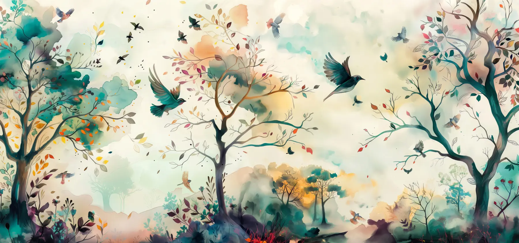wall murals Bird colors on the autumn branches u99612