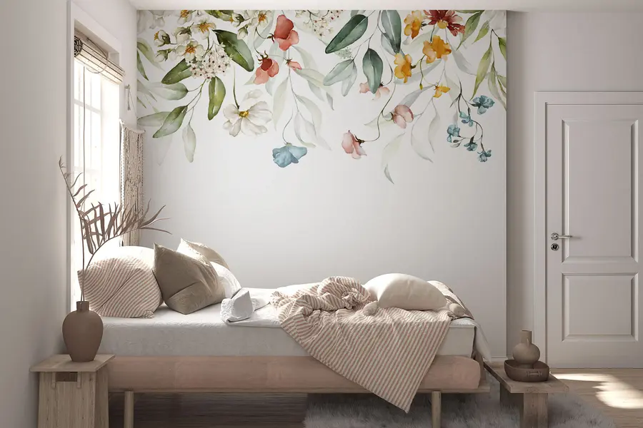 Wall Mural Photo Wallpaper Flowers and leaves on white background u99495