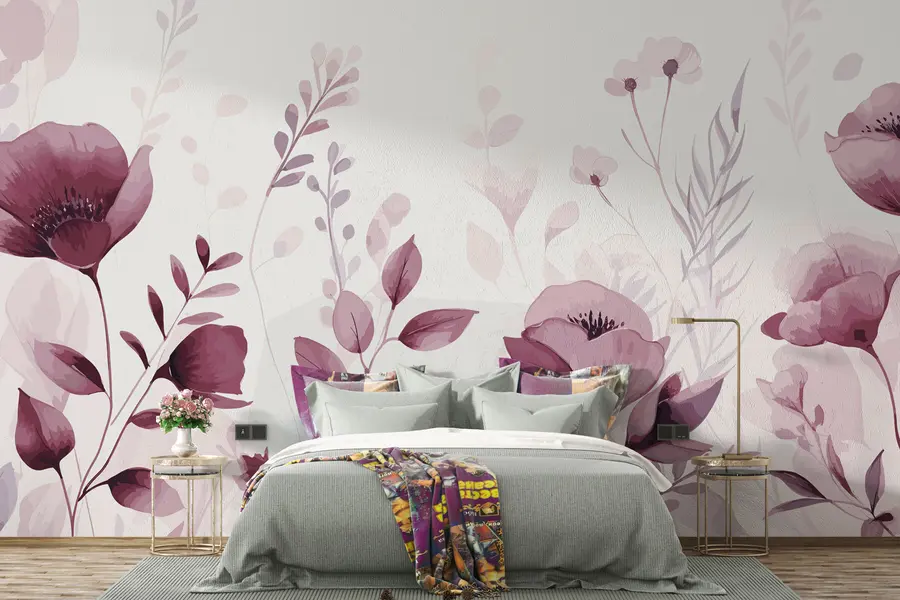 Wall Mural Photo Wallpaper Pink flowers on white background u99558