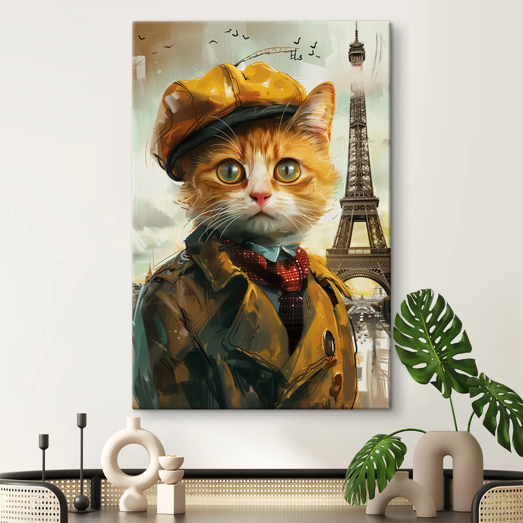 murales Encantador felino vestido de París s37456