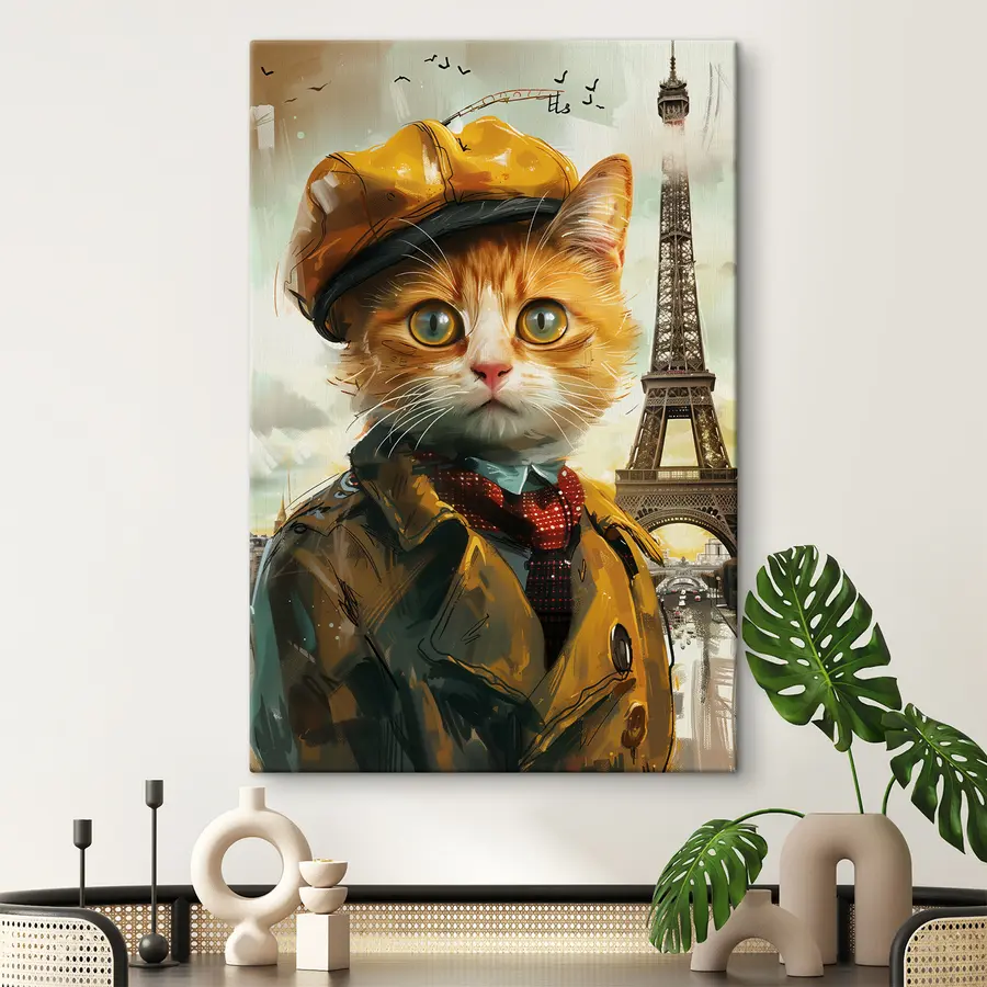 murales Encantador felino vestido de París s37456