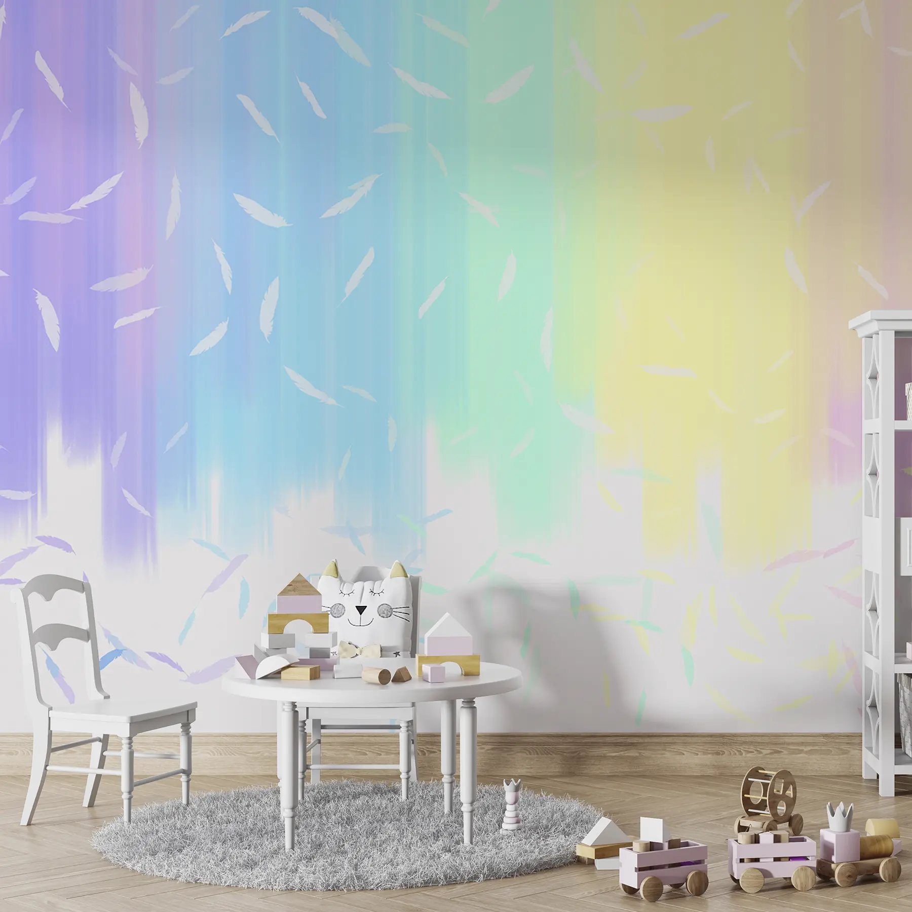 Wall Mural Photo Wallpaper Rainbow with feathers, juvenile, fairytale, gradient u99651
