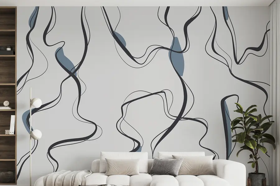 Wall Mural Photo Wallpaper Ink drawing art, abstract pattern, geometric lines, grey and blue u99659