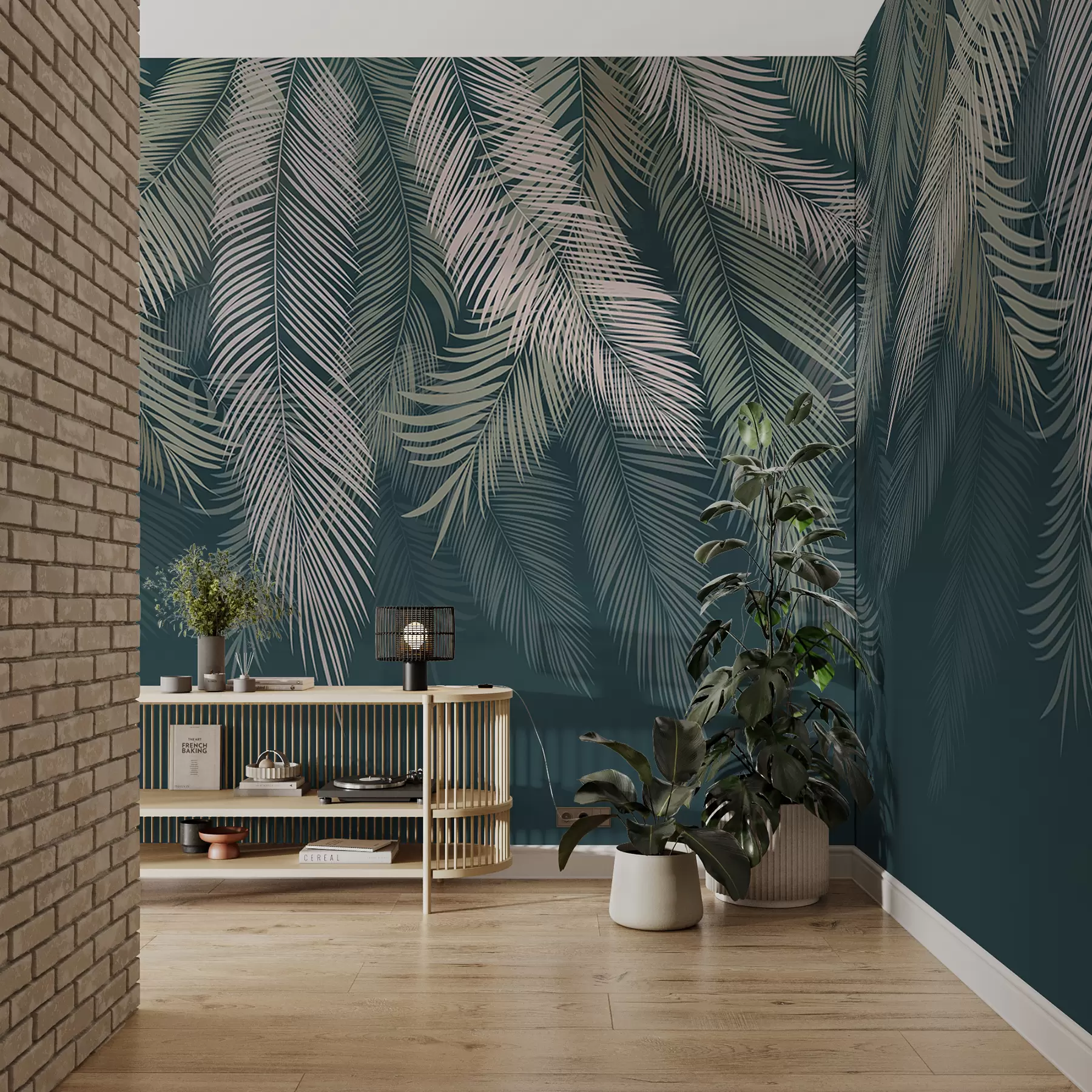 Wall Mural Photo Wallpaper Palm leaves on a dark green background u48556v2d2