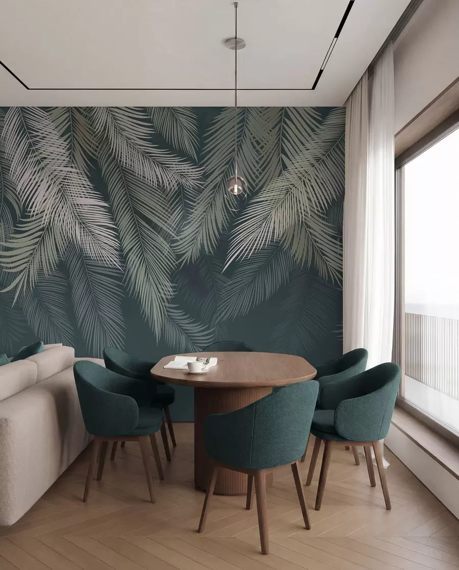 peintures murales Feuilles de palmier sur fond vert foncé u48556v2d2