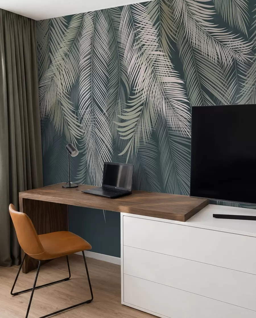 Wall Mural Photo Wallpaper Palm leaves on a dark green background u48556v2d2